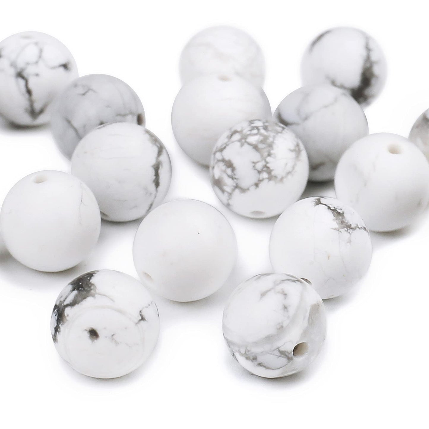 Natural Matte White Turquoise Beads, 10MM Round Frosted Unpolished Loose Gemstone Beads for Bracelet Necklace Jewelry Making, Energy Stone Healing Power with Stretch Beading Cord