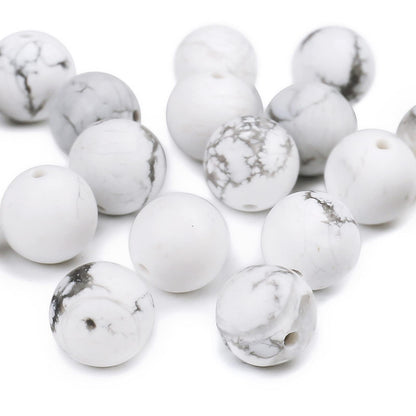 Natural Matte White Turquoise Beads, 10MM Round Frosted Unpolished Loose Gemstone Beads for Bracelet Necklace Jewelry Making, Energy Stone Healing Power with Stretch Beading Cord