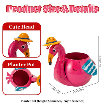 The Aura Collective Flamingo Planter Small Succulent Pots Metal Animal Planters, Decorative Flower Pot Indoor Garden Statues Yard Art Decor