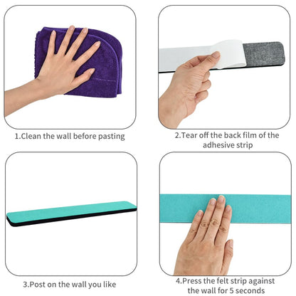 Vuzvuv 8 pcs Bulletin Board Bar Strips with 50 Pushpins & 10 Wooden Clip pins，Self Adhesive Cork Board for Wall，Felt Pin Board for School，Office Decor(Turquoise)