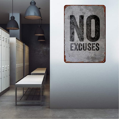 GYM Metal Tin Sign No Excuses Retro Poster Motivational Quote Gym Signs For Cafe Bar Gym Living Room Bathroom Kitchen Home Art Wall Decoration Plaque Gift 8x12 Inch