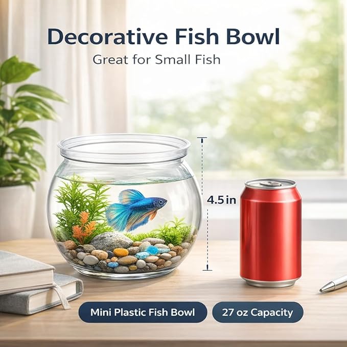 Mini Plastic Fish Bowl, Small Decorative Fish Bowl with Glass-Like Clarity, Unbreakable Acrylic Fish Bowl for Tabletop Decor, Parties, Events & Light Aquatic Use