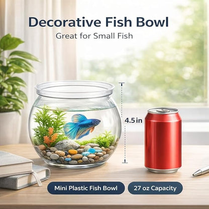 Mini Plastic Fish Bowl, Small Decorative Fish Bowl with Glass-Like Clarity, Unbreakable Acrylic Fish Bowl for Tabletop Decor, Parties, Events & Light Aquatic Use