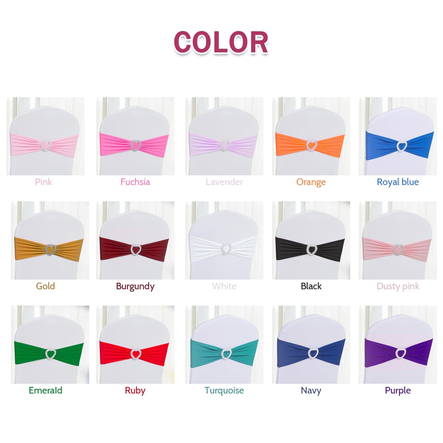 Howhic Pack of 60 Spandex Chair Sashes Bows Stretch Cover Band with Buckle Slider Universal Elastic Chair Ties for Wedding Banquet Party Event Decoration (Burgundy)