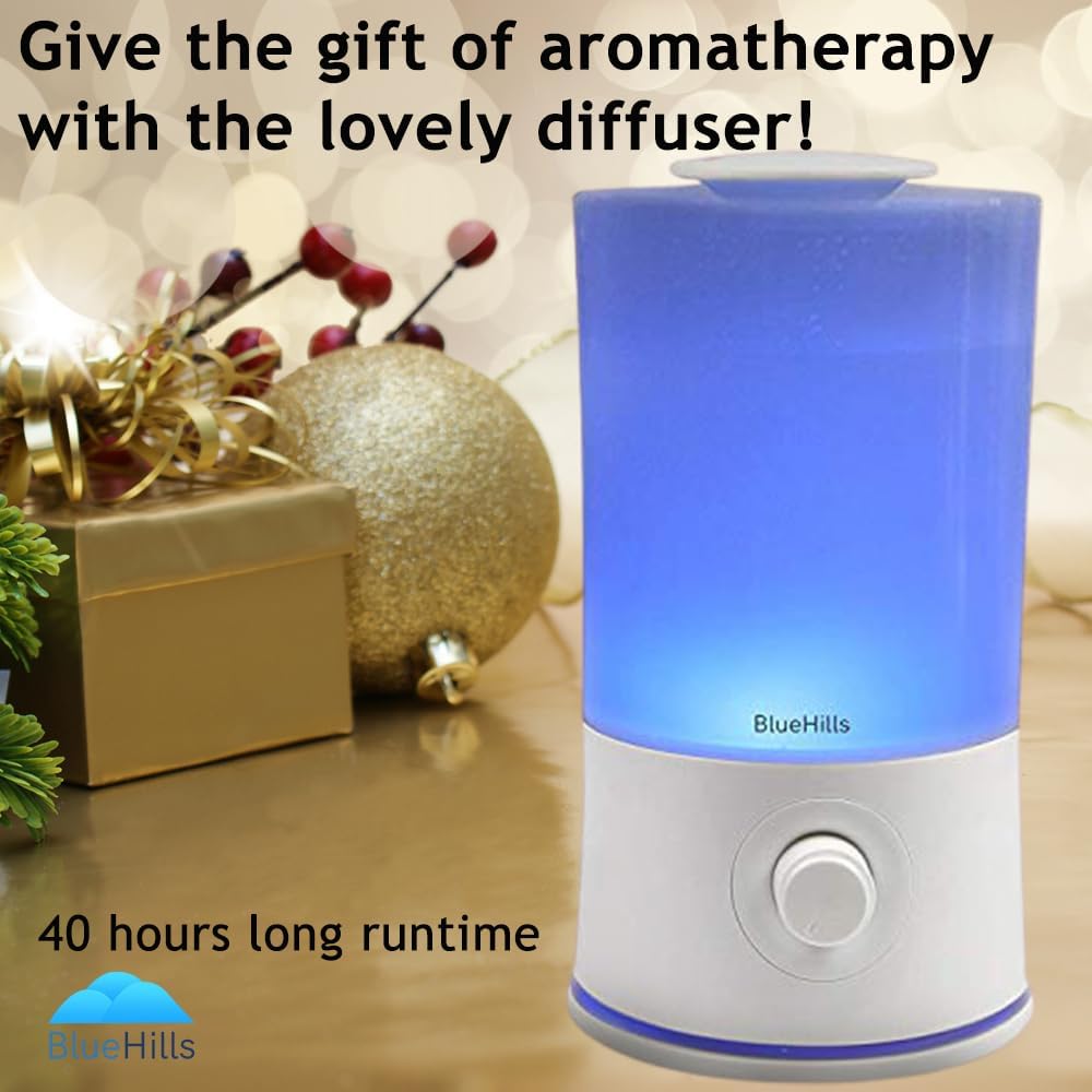 BlueHills Premium 2000 ML XL Large Essential Oil Diffuser Aromatherapy Humidifier for Large Room Home 40 Hour Run Huge Coverage Area 2 Liter Extra Large Capacity Huge Diffuser Wood Grain E005