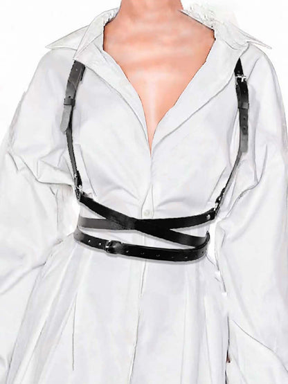 WARANDOD Leather Harness for Women Fashion Goth Chest Pu Black Harness Top Body Punk Belt Adjustable Waist Belts Rave Cosplay Halloween Accessories(Fits Waist 25-30in)