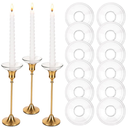 12Pcs Glass Bobeches for Candlestick Holders，Candle Drip Protectors Rings for Tapers, Clear Glass Rings Taper Candles Wax Catcher for Wedding Party Church Home, Accessories