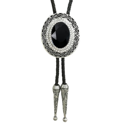 SELOVO Western Statement Big Grey Rhinestone Native American Large Bolo Tie for Men Genuine Leather