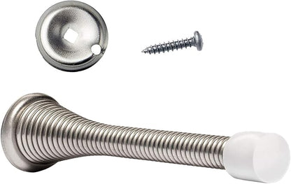 KISEER 16 Pack Spring Door Stops 3 1/4 Inch Flexible Heavy Duty Spring Door Stopper with RustProof Screw Rubber Bumper Tips (Satin Nickel)