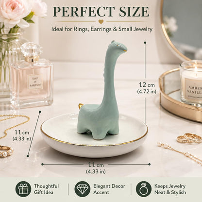 bwszrosa Ring Holder Dinosaur Jewelry Dish, Ceramic Dino Trinket Tray for Rings Earrings Necklace Bracelet, Animal Organizer for Vanity Nightstand Bathroom