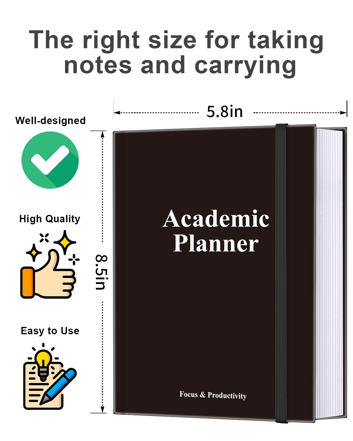 Academic Planner for 2026-2027 or Anytime – 5.8" x 8.5" Undated Weekly Student Planner For Homeschool, High School, College & Nursing Students, 200 Pages, Black