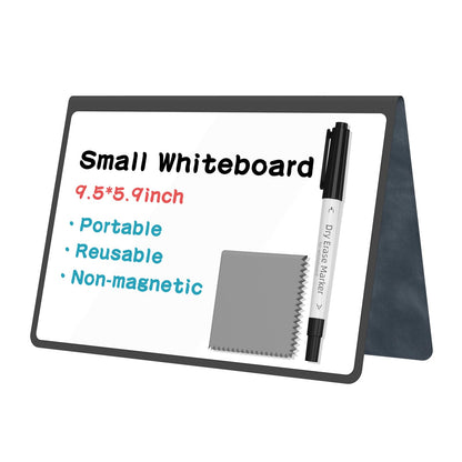 Portable Dry Erase Board,Reusable Whiteboard Notebook, Double-Sided White Board PU Cover 9.5"x6.6" with Marker,Wipe Cloth (Grey)