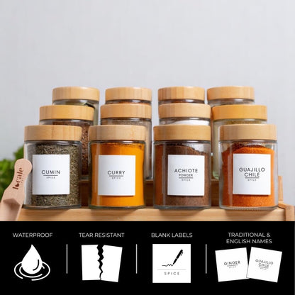312 Spice Label Stickers Including Mexican Spices for Spice Jars, Storage Spice Organization and 120 Best by Labels for Kitchen Organization- Mexican Spice Collection (White, Square)