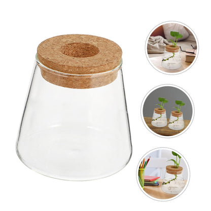 3pcs Hydroponic Glass Plant Vase with Wood Lid Compact Desktop Propagation Station for Plants Clear Terrarium Bottle for Flower Lovers Enhances Indoor Atmosphere