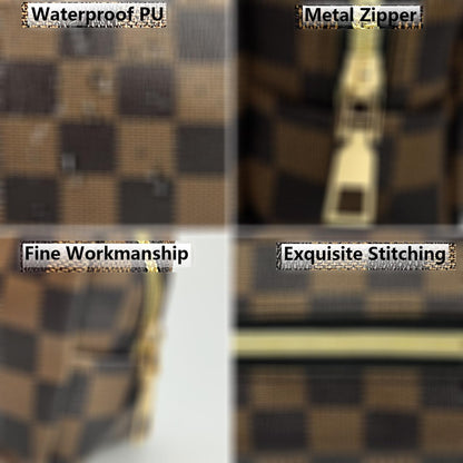 Brown Checkered Makeup Bag Set, Portable with Adjustable Partition, Large Capacity Pouch for Travel Organizer, Makeup Brushes Bag, Waterproof, Toiletries, Designer for Gift( 3Pcs Brown Checkered)