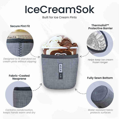 Sok It IceCreamSok Insulated Neoprene Cover (Material Ghoul, Tapered Ice Cream Pints)