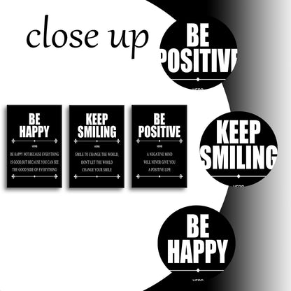 YSPCSUN Triptych Wall Decor Inspirational Posters for Office, Black White Be Happy Positive Quote 3 Panel Canvas Prints for Home Office Dorm Classroom, 48x24 Inch Display