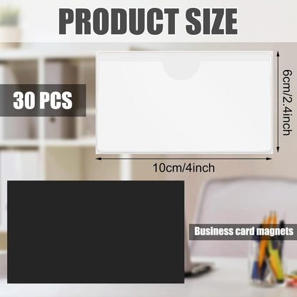 30 Pcs Magnetic Label Holders Pallet Rack 4 x 2.4 Inch Clear Business Card Holders with Magnet File Cabinet Labels Magnet for Metal Shelf Whiteboard Bins Office Gift(White)