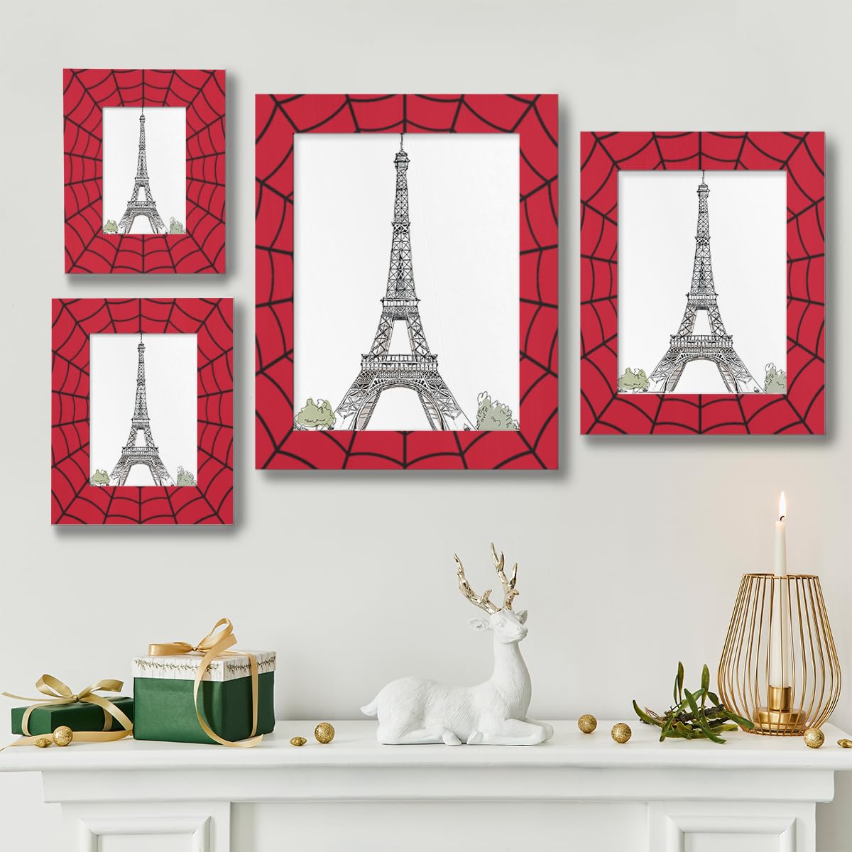 POFATO Cool Spider Web 5x7 Picture Frame Wooden Picture Frames for Wall Hanging & Tabletop Decor Display 5x7 or 5x5 Picture Collage Family Weddings Christmas Photo Frame for Gift