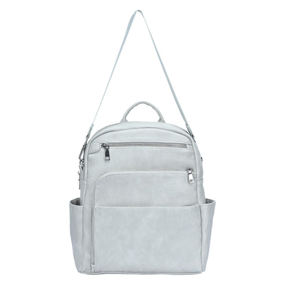 MMS Brands Antik Kraft Willa Vegan Leather Backpack (Grey) | Convertible Backpack Purse for Women | Vegan Leather Shoulder Bag | 13" L x 4" W x 14" H