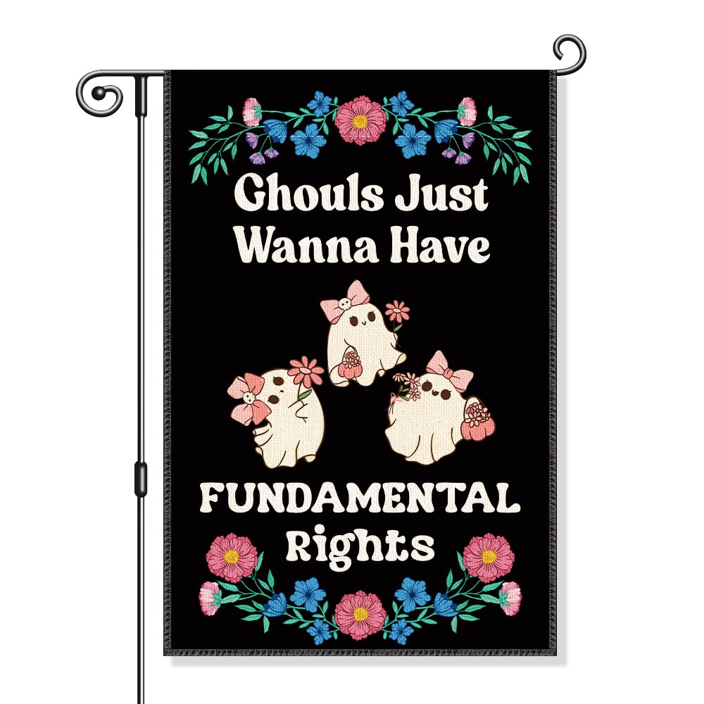 Gkodw Ghouls Just Wanna Have Fundamental Rights Garden Flag, Funny Spooky Season Halloween Yard Sign for Outside, Cute Ghost Fall Halloween Outdoor Decor, Feminist Reproductive Womens Rights Banner