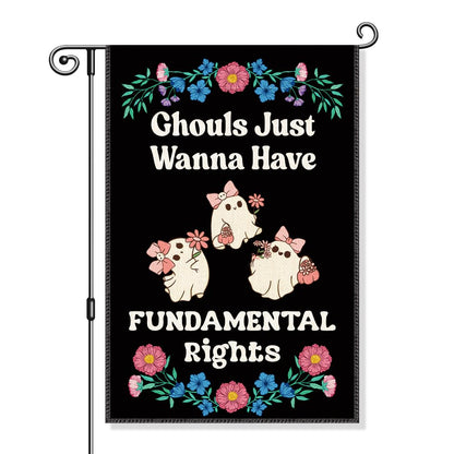Gkodw Ghouls Just Wanna Have Fundamental Rights Garden Flag, Funny Spooky Season Halloween Yard Sign for Outside, Cute Ghost Fall Halloween Outdoor Decor, Feminist Reproductive Womens Rights Banner