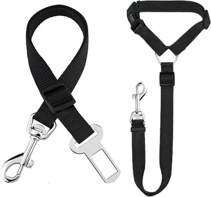 SunGrow Dog Seatbelt & Leash, Universal Vehicle Seatbelt Harness for Car Headrest, Pet Travel Essential, Adjustable Lead, Black Nylon, 19”-31” & 14-19” x 17-30”, 2 Pcs. Per Pack