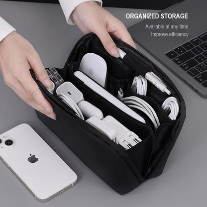 FADASTON Electronics Organizer Bag, Travel Digital Storage Pouch for Cable, Cord, Earphone, USB Flash Drive, Power Bank, Hard Drive, Portable Tech Travel Case with Multi-Compartment (Black)