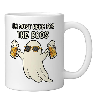 Halloween Funny I'm Just Here The Boos Ghost Beer Design Ceramic Mug, White