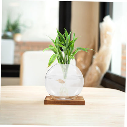KESYOO Creative Hydroponic Vase with Transparent Glass Pot and Wooden Base for Soilfree Plant Propagation Indoor Terrarium and Elegant Flower Display Easy Setup and Maintenance