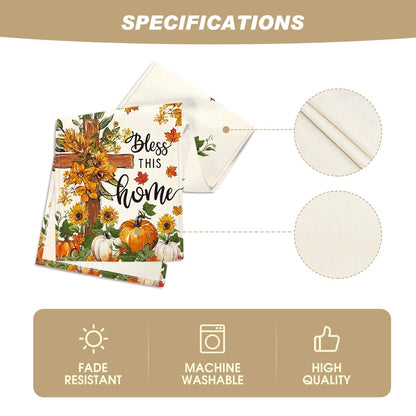 Artoid Mode Cross Pumpkins Fall Table Runner, Bless This Home Seasonal Autumn Kitchen Dining Table Decoration for Home Party Decor 13x120 Inch