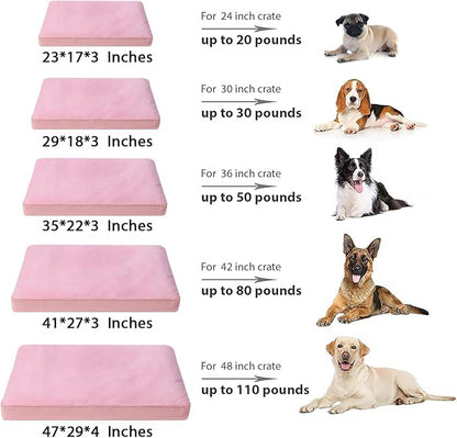 Dog Crate Bed Waterproof Deluxe Plush Dog Beds with Removable Washable Cover Anti-Slip Bottom Pet Sleeping Mattress for Large, Medium, Jumbo, Small Dogs, 35 x 22 inch, Pink