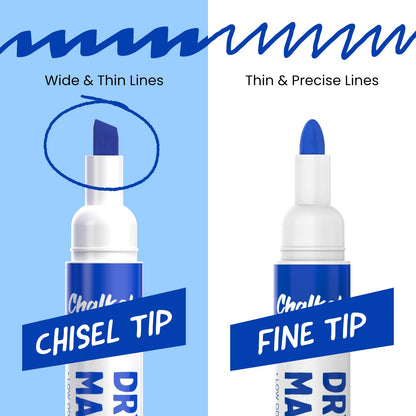 Chalkola 60 Blue Dry Erase Markers Bulk Pack, Blue Chisel Point White Dry Erase Pens - Low Odor Whiteboard Markers for Kids, Home, Office, Back to School Supplies