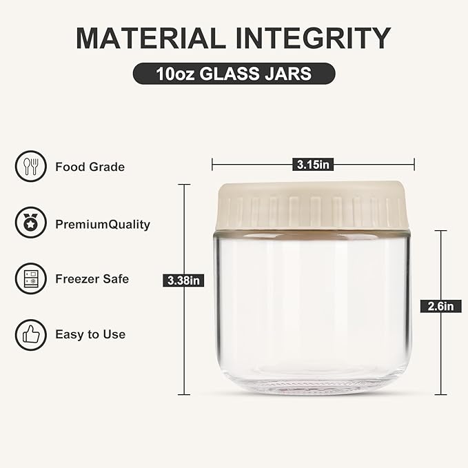 SHOWIN Overnight Oats Containers with Lids, 10oz Glass Jars with Lids 4 pcs, Apricot, Wide Mouth Mason jars for Salad, Yogurt, Snacks, Meal Prep