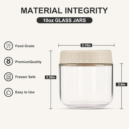 SHOWIN Overnight Oats Containers with Lids, 10oz Glass Jars with Lids 4 pcs, Apricot, Wide Mouth Mason jars for Salad, Yogurt, Snacks, Meal Prep