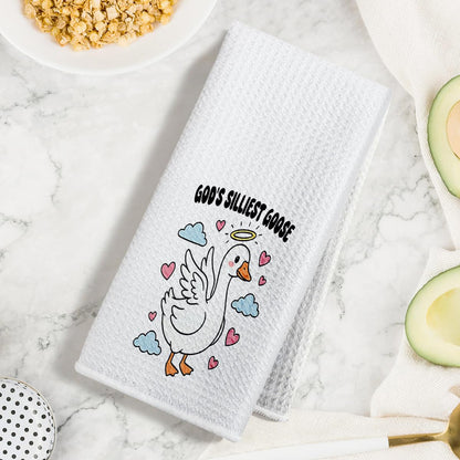 Jztco 2 Pcs Funny Silly Goose Kitchen Towels 24x14 Inch, Silly Gooses Gifts Absorbent Hand Tea Towel, Waffle Dish Towels for Kitchen Bathroom Home Decor, Goose Lover Gifts for Women Mom