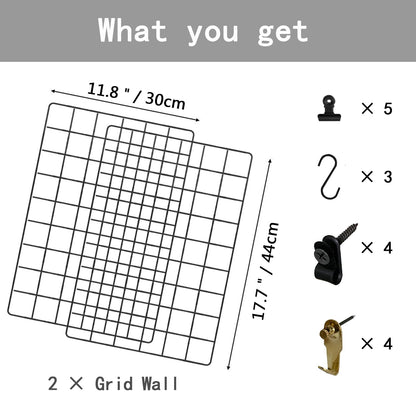 PEAUARL Metal Mesh Wall Grid Panel for Photo Display,Message Board,Size: 17.5" x 11.8",Pack of 2 (Black)