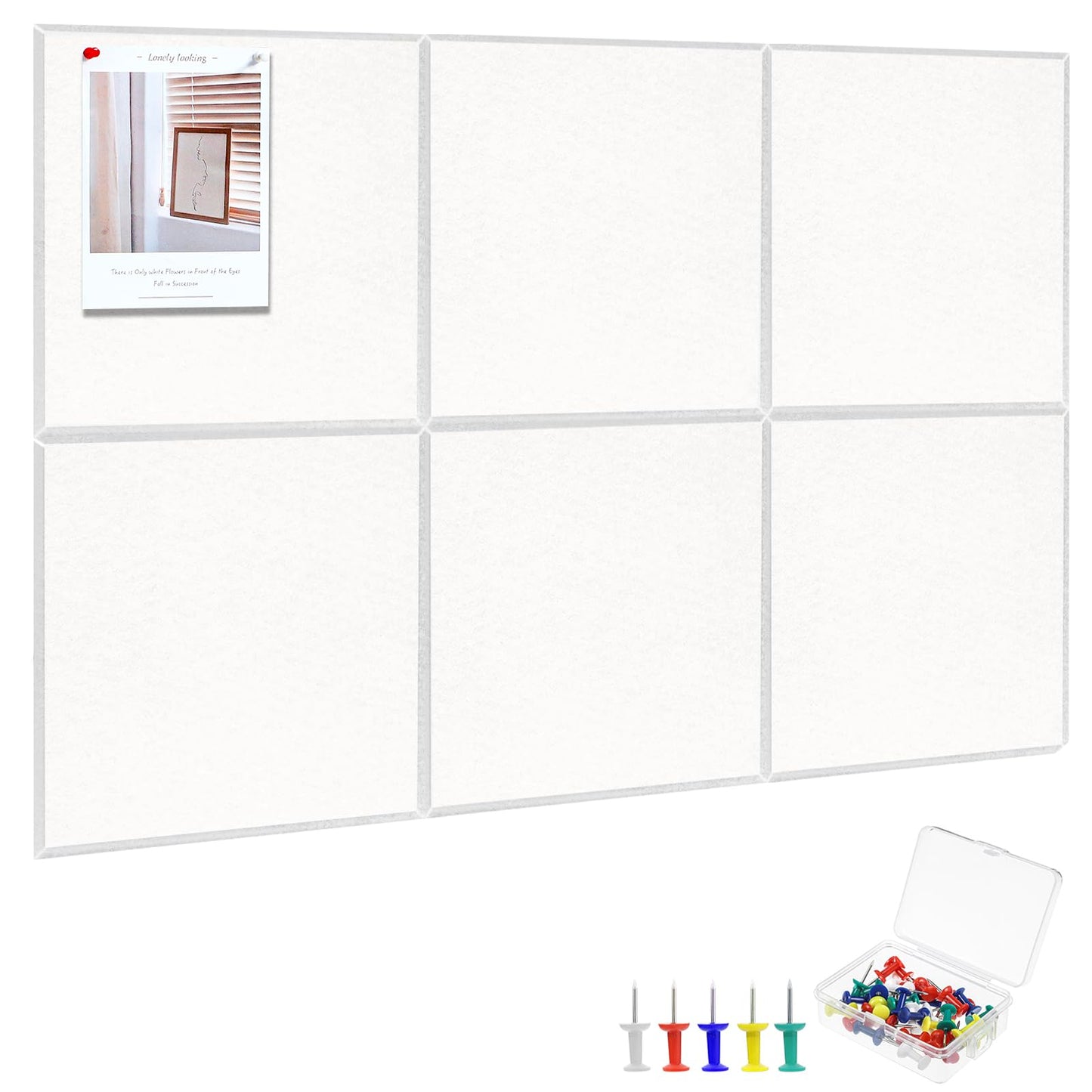 Thboxes Large Cork Board 36" x 24", 6 Pack Felt Bulletin Board with 30 Pushpins, Cork Boards Alternative with Self-Adhesive Strips, Felt Wall Tiles Pin Board for Wall Office Home School Decor-White