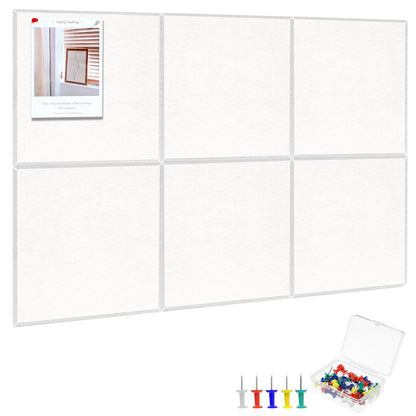 Thboxes Large Cork Board 36" x 24", 6 Pack Felt Bulletin Board with 30 Pushpins, Cork Boards Alternative with Self-Adhesive Strips, Felt Wall Tiles Pin Board for Wall Office Home School Decor-White