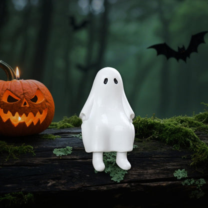 Halloween Resin Sitting Ghost Figurine Garden Sculpture Decor for Outdoor Patio, Balcony Planter, Home Bookshelf