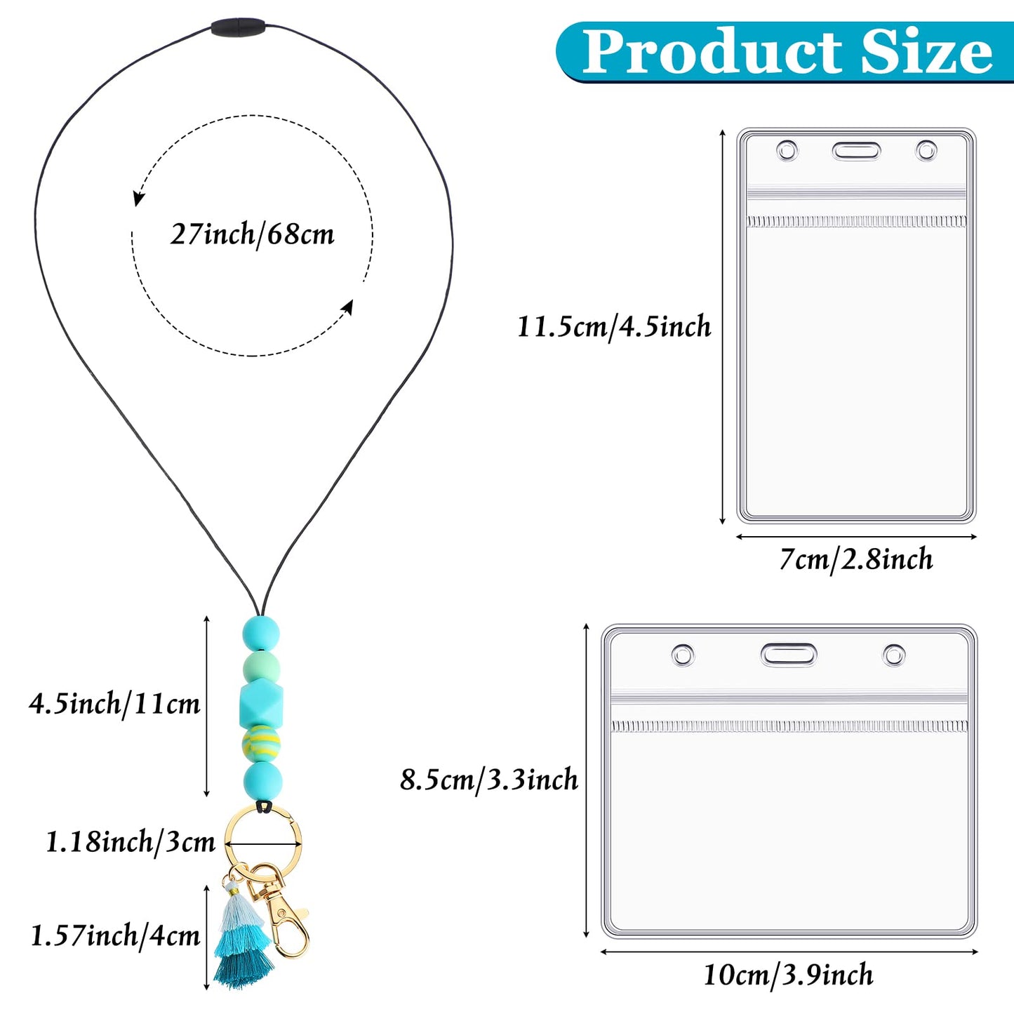 Outus 4 Pcs Teacher Lanyards with Badge Holders, Beaded ID Holder Lanyard for Teachers, Classroom Essentials for Teachers, Back to School Teacher Supplies, Staff Badge Key Holder