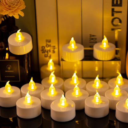 Hanzim Battery Tea Lights, 50 Pack LED Tea Light Candles 100 Hours Realistic Flickering Bulb Battery Operated Tea Lights for Seasonal Festival Celebration Electric Fake Candle in Warm Yellow