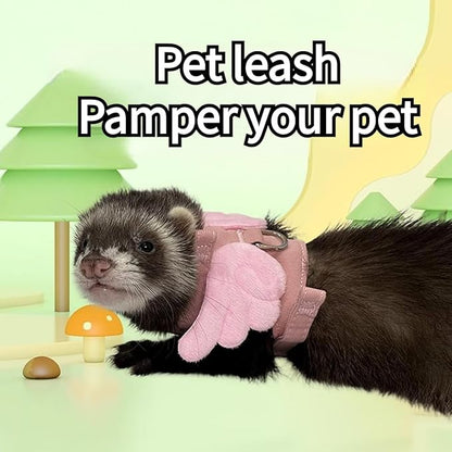 Ferret Harness Leash with Adjustable Buckle Soft Breathable Pure Cotton Cloth Walking Vest with Angel Wings for Small Pet Squirrel Guinea Pig Rabbit Kitten (Purple)