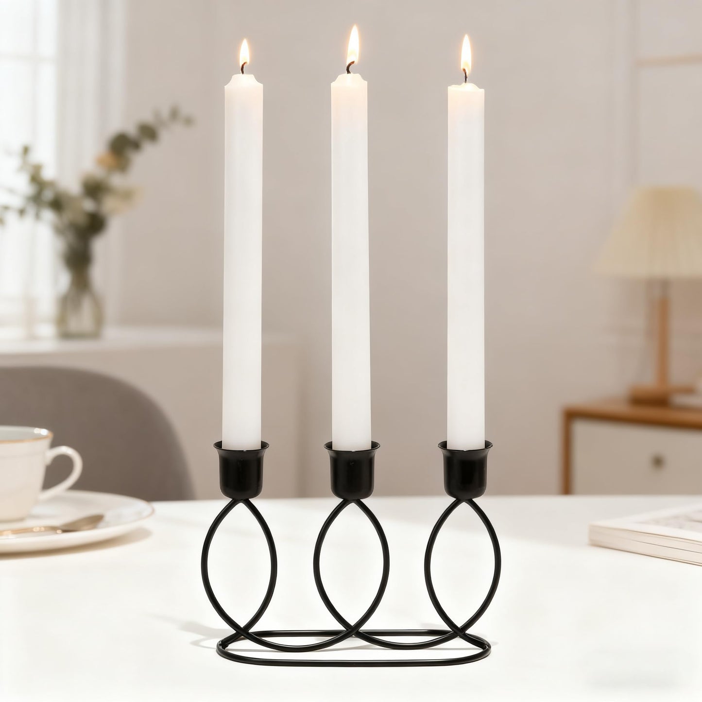Black Candelabra Metal Candle Holders - 3 Arm Candlestick Holder for Theme Party Table Centerpiece Decoration Dining Room Birthday Holiday Christmas Thanksgiving Wedding