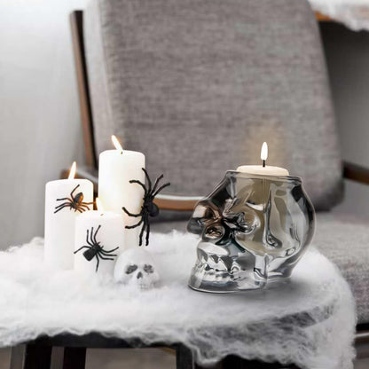 Skull Halloween Decor, Skull Candle Holder, Tea Light Holders for Home Decoration, Halloween Skeleton Tabletop Decor, Black