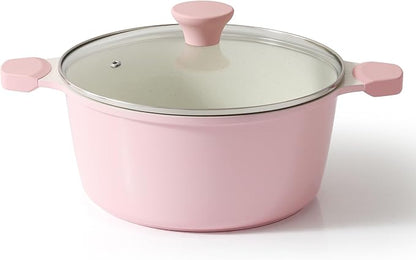 SENSARTE Ceramic Nonstick Stock Pot with Lid, 4.5 Quart Induction Cooking Pot with Tempered Glass Lid, Stew Pot for Soup and Oatmeal, Pasta Casserole, PFOA PFAS PTFE Free, Pink