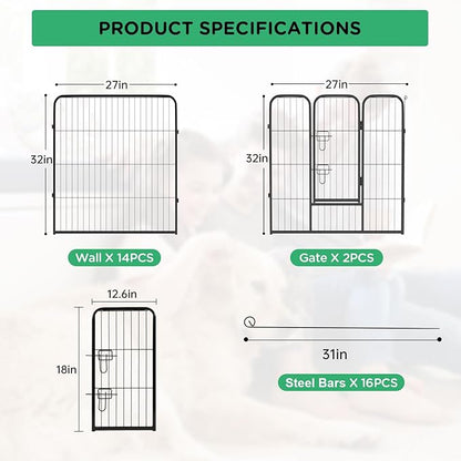 BestPet | Dog Playpen | 32 Inch, 32 Panels | Heavy Duty Metal Pet Exercise Pen | Indoor Outdoor Fence Panels | Rust-Resistant, Removable, Tool-Free Setup | Anti-Skid, Expandable Design