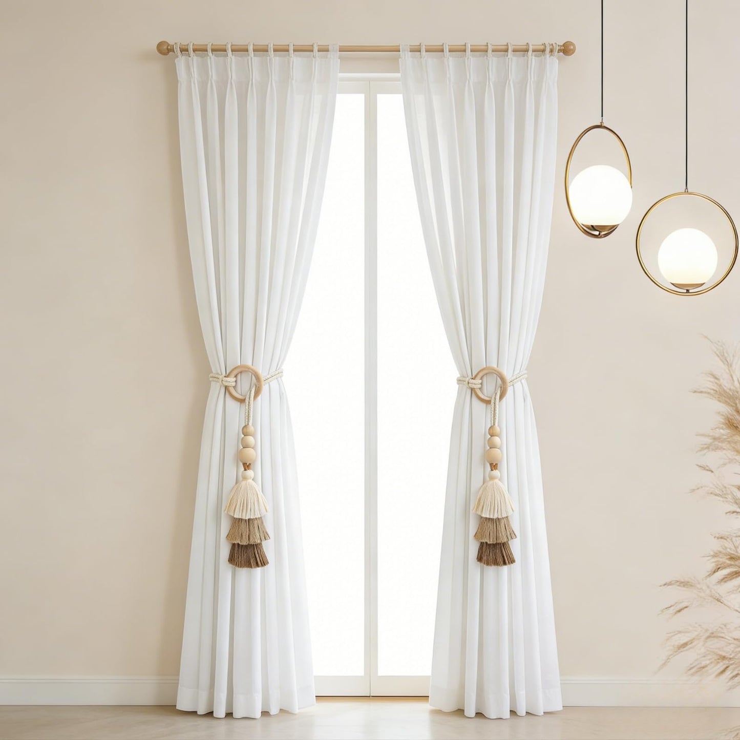SPRFAIRY 2PCS Boho Curtain Tiebacks Handmade Rope Curtain Tiebacks Drapery Curtain Holdbacks for Indoor Outdoor Drapes Decorative (Beige)