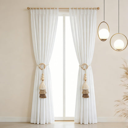 SPRFAIRY 2PCS Boho Curtain Tiebacks Handmade Rope Curtain Tiebacks Drapery Curtain Holdbacks for Indoor Outdoor Drapes Decorative (Beige)