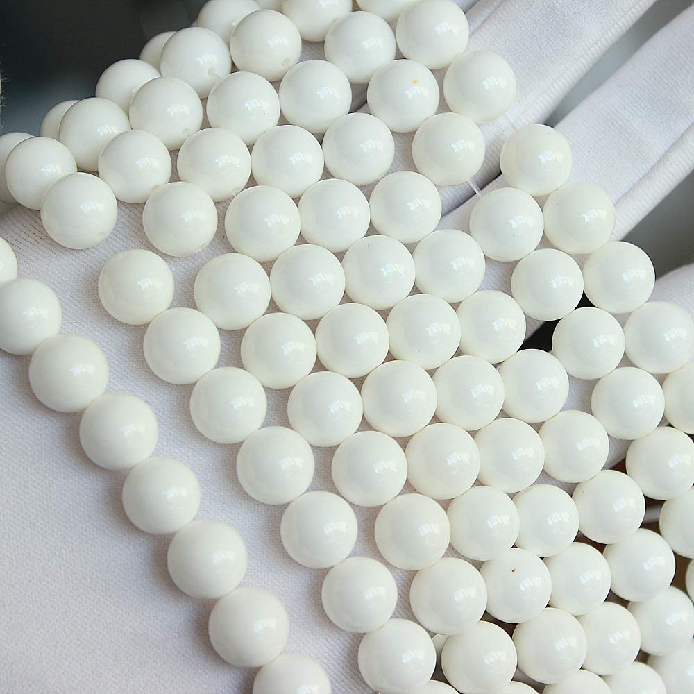 MJDCB 7A Natural Deep Sea White Shells Round Stone Beads for Jewelry Making DIY Bracelet Necklace (8mm)